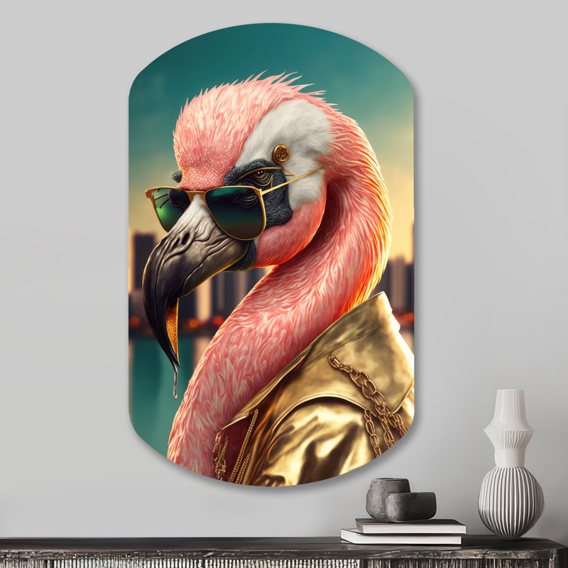 Luken - Flamingo Gangster Mafia - Décoration murale cylindrique irrégulière en métal, H 31 po x l 19 po