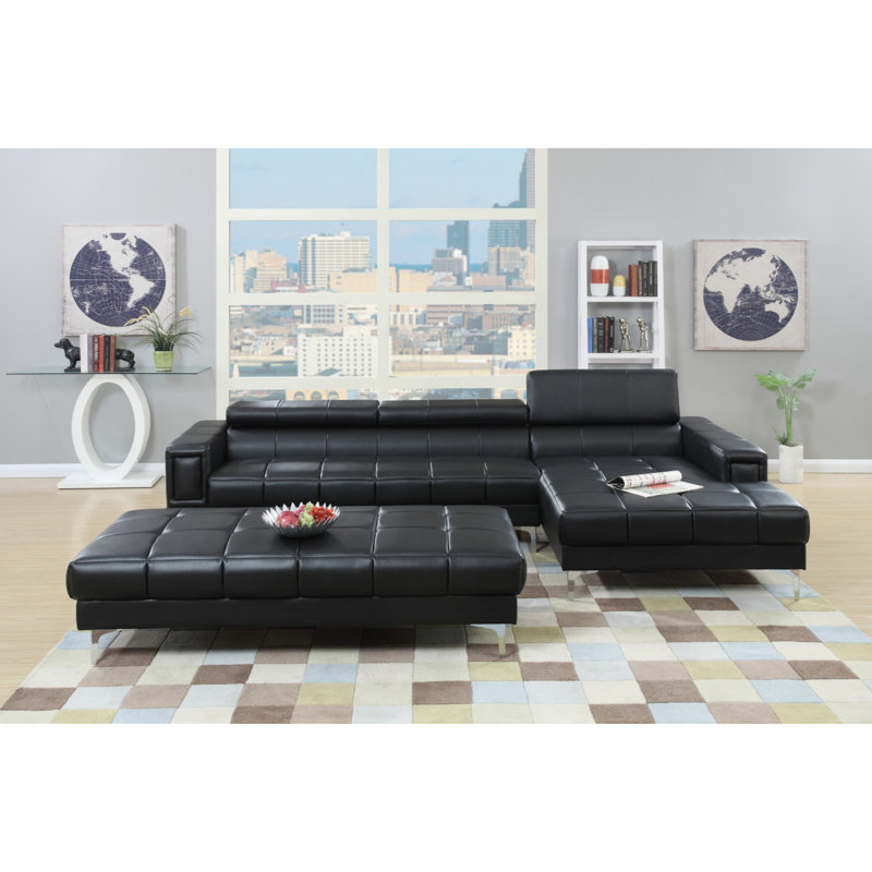Faux Leather Upholstered Bench, Black, 17"H x 66"W x 33"D
