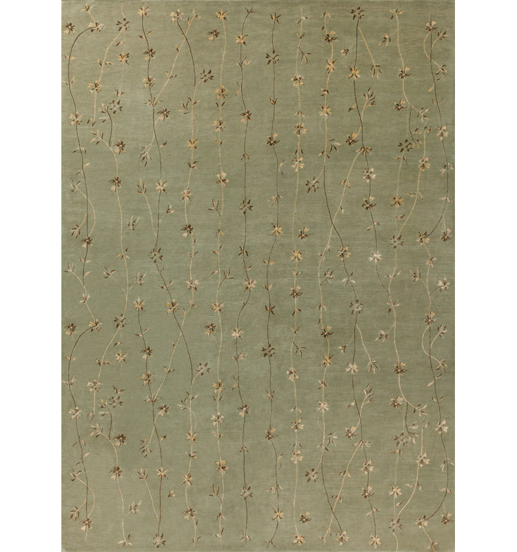 Vines Floral Area Rug in Sage Green/Pale Citron, Runner 3' x 6'
