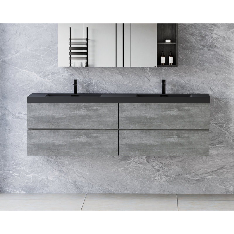 Meuble-lavabo double 72 po avec plateau en quartz Annaleigha