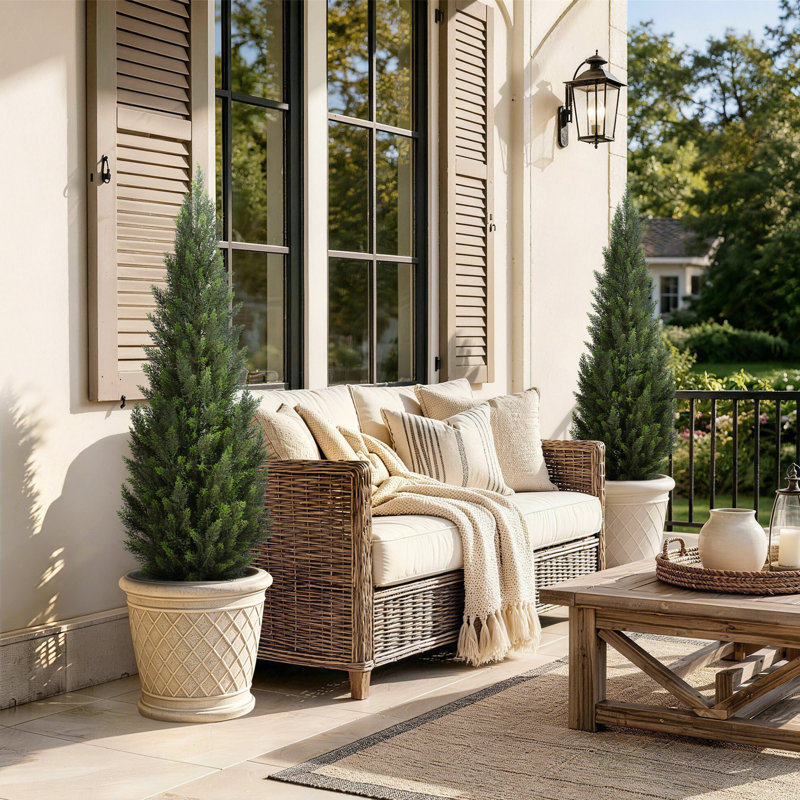 Artificial Cedar Tree in Nursery Pot for Front Porch Garden Home Office Christmas Decor, 2PCS, 120cm