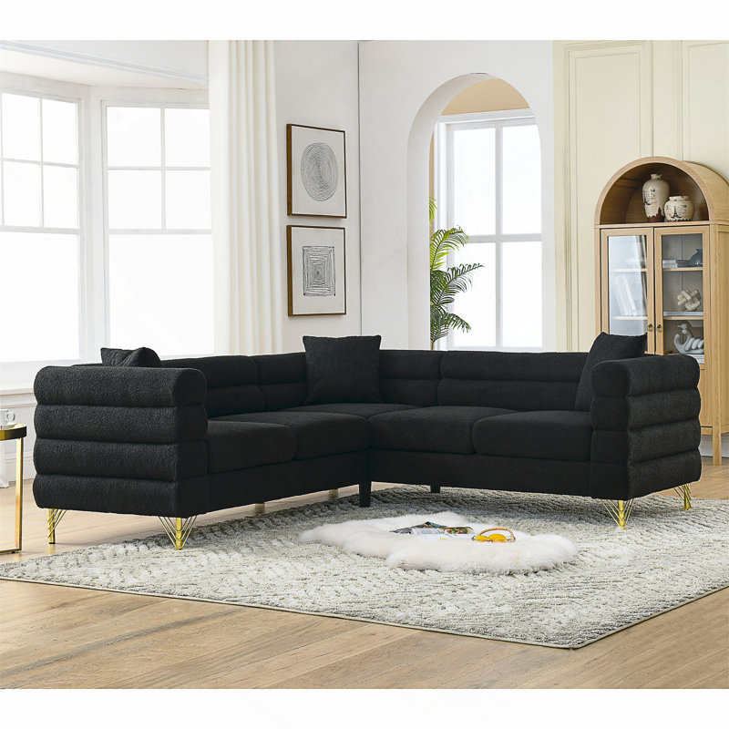 81.5-Inch L-Shaped Sectional Sofa Couch, Black