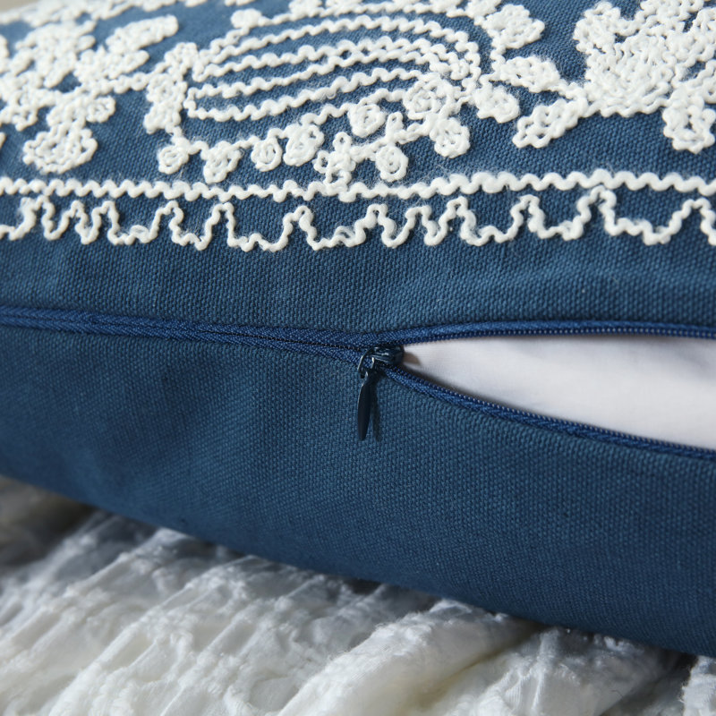 Embroidery Pillow Cover Cotton Canvas Coiling Embroidery Pillow Cover, Navy