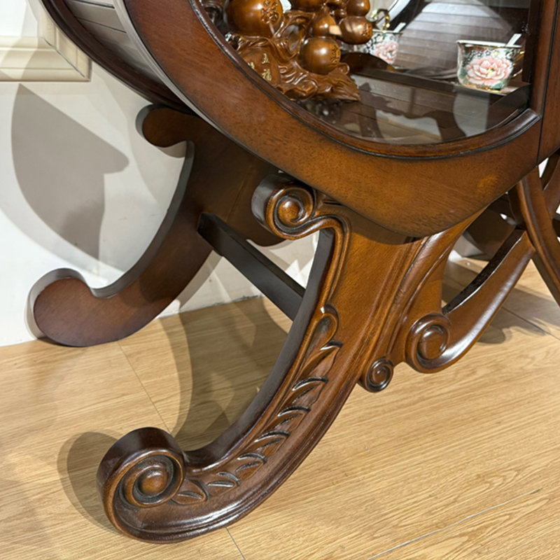 47.24" Rubberwood Butterfly Wine Cabinet, Carved Double-Door Sideboard, Glass Display Storage Cabinet