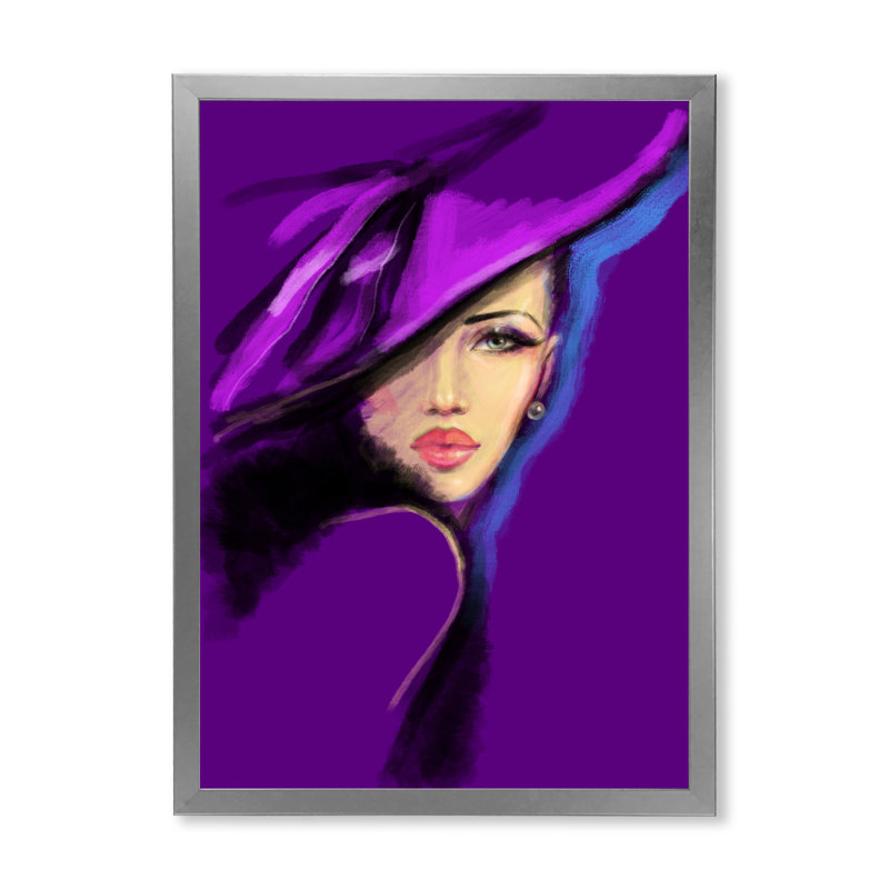 Portrait mauve d'un mannequin élégant, H 40 po x l 30 po, Impression argent sur toile encadrée