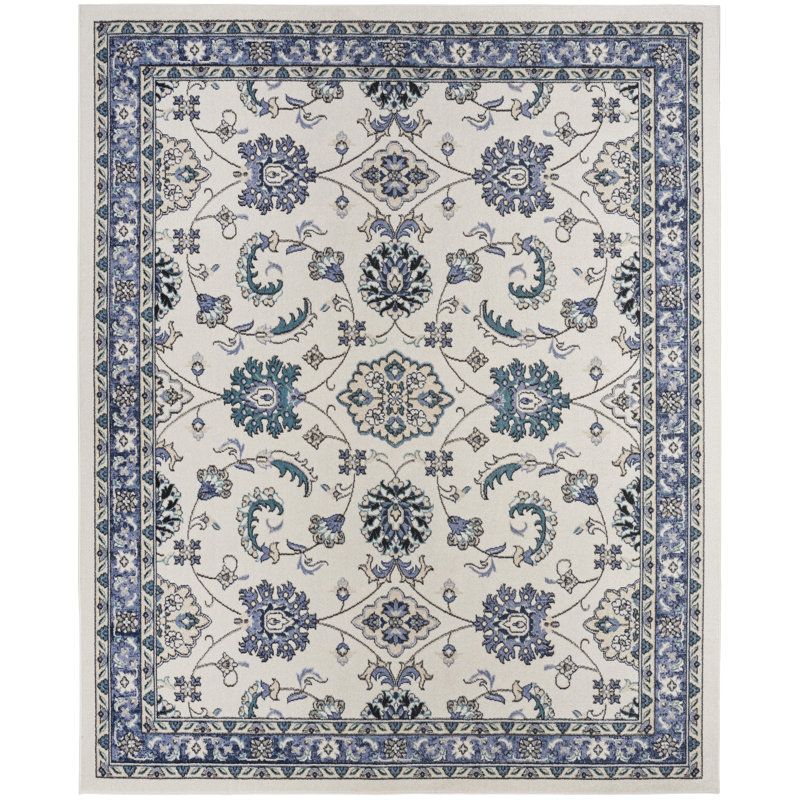 Nourison Essentials Ivory/Blue Indoor/Outdoor Area Rug, Rectangle 5' x 7'