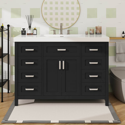 48-Inch Bathroom Vanity With Built-In Sink Single Sink Style With 2 Doors 8 Drawers And Noiseless Closing Function