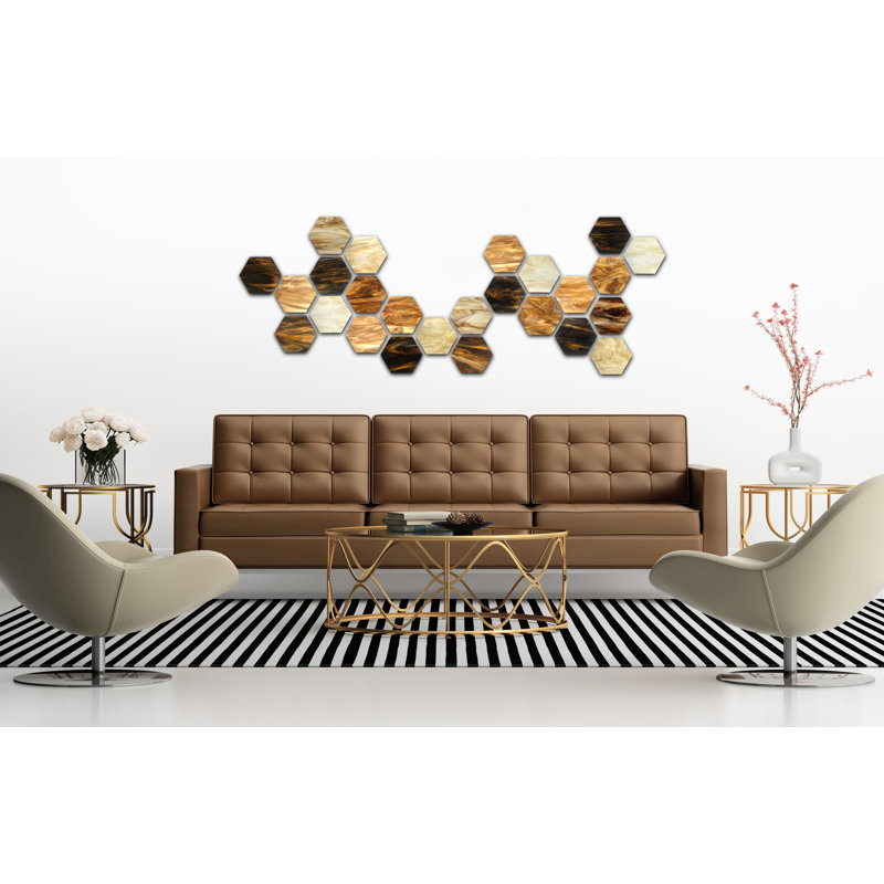 Earth Hex Glass Wall Sculpture, Multi