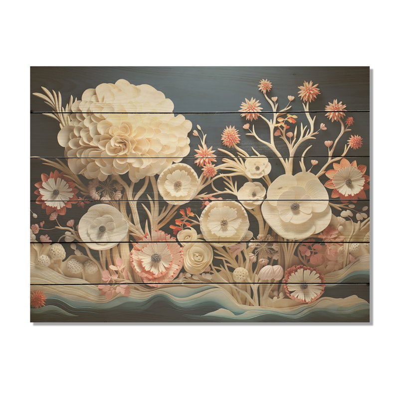 Fleurs de corail - art mural bois de corail sous l'eau sur bois de pin naturel, H 10 po x l 20 po