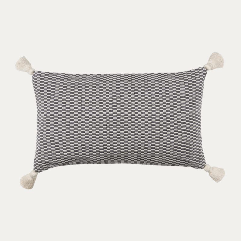 Ella Rectangular Cotton Pillow Cover and Insert, Gray/Natural