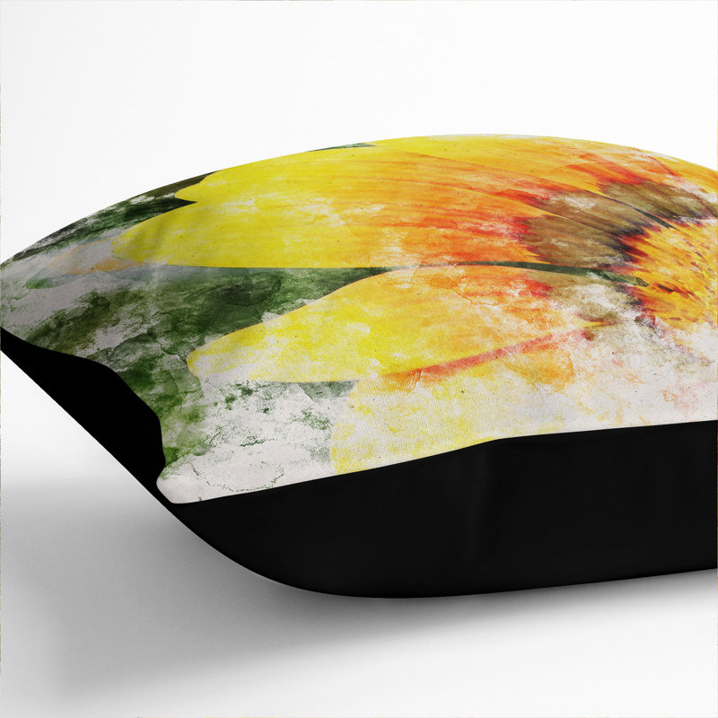 Bright Yellow Flower Square Throw Cushion, Black, 55cm H x 55cm W x 20cm D