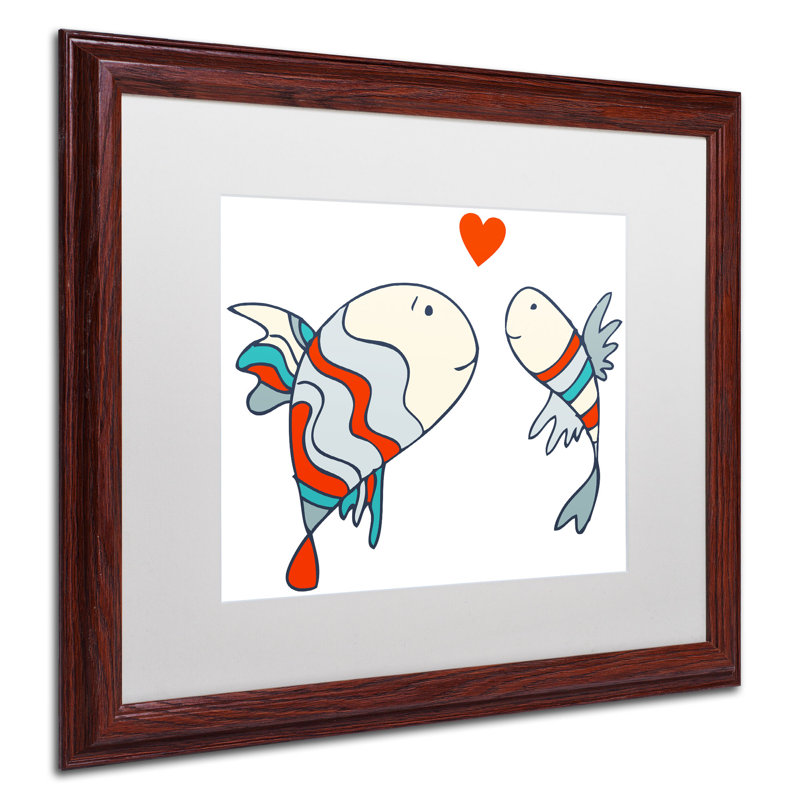 « two fish » par carla martell, art encadré, Blanc, H 16 po x l 20 po, Cadre brun
