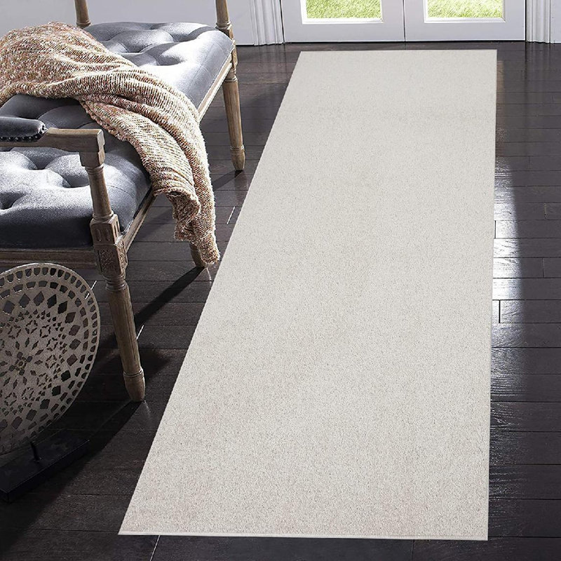 Tapis ovale en polyester tissé à la machine de couleur blanc cassé, Tapis de couloir 2 pi x 10 pi