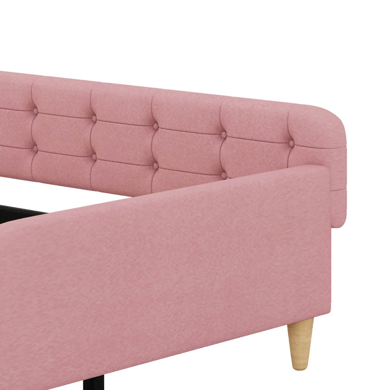 Queen Size Upholstered Daybed With 4 Support Legs, Rubine