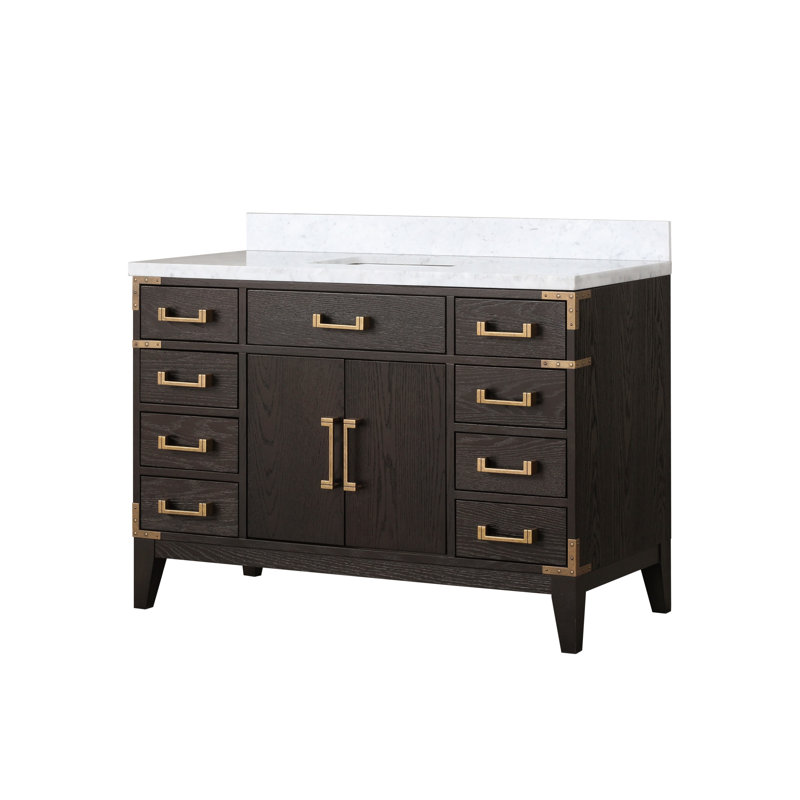 Laurel 48 in W x 22 in D Single Bath Vanity Top, White Carrara Marble, Brown Oak
