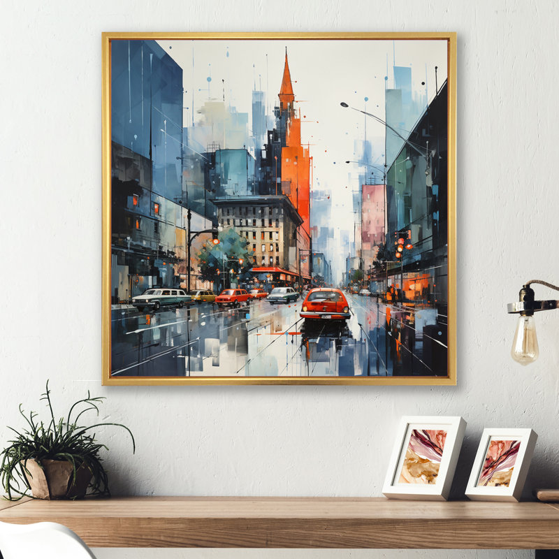 Ameela bleu gris Mid Century Mid-Century Metropolis I - Art abstrait Mid-Century, H 36 po x l 36 po x P 1,5 po