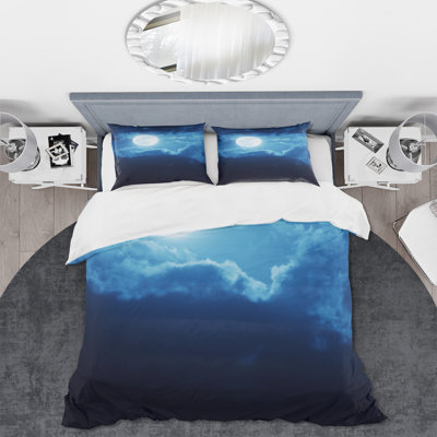 Full Moon In Cloudy Night Sky III - Nautical & Coastal Duvet Cover Set - Microfiber Polyester