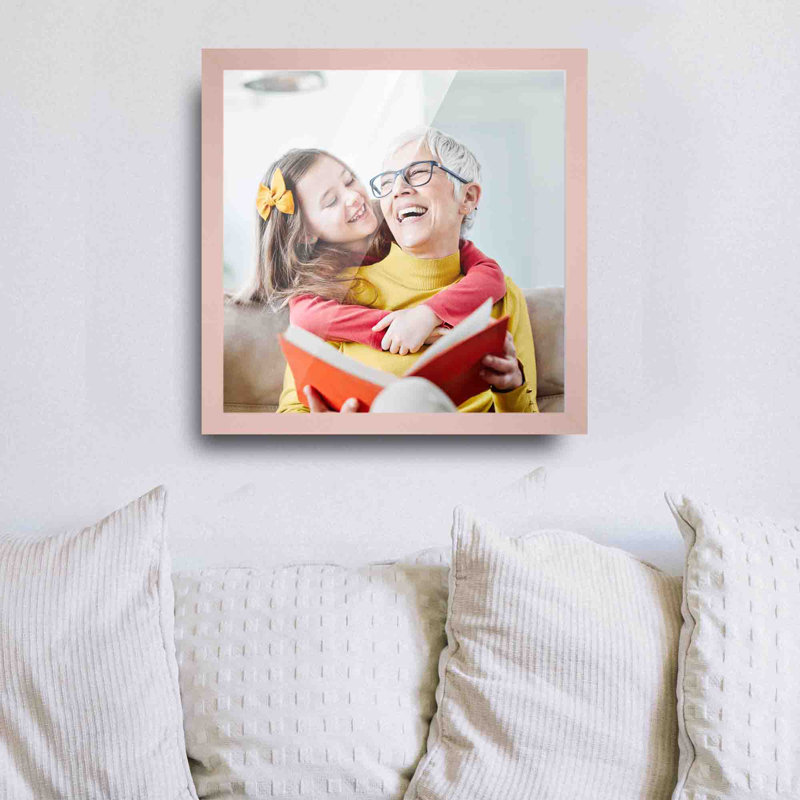 Cadre photo en placage brun, 12 po x 12 po, Jaune / rouge