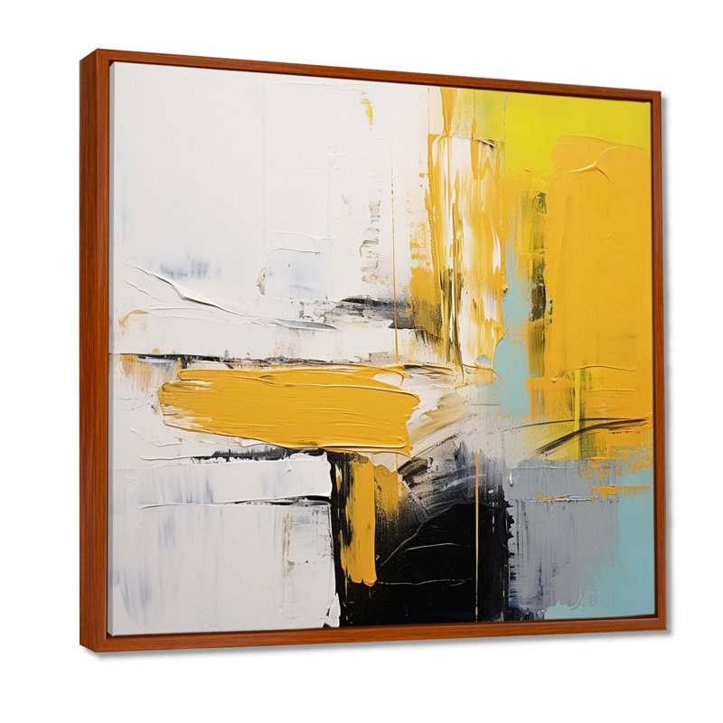 Voile de moutarde jaune - art mural abstrait, H 16 po x l 16 po x P 1 po, Cadre flottant brun