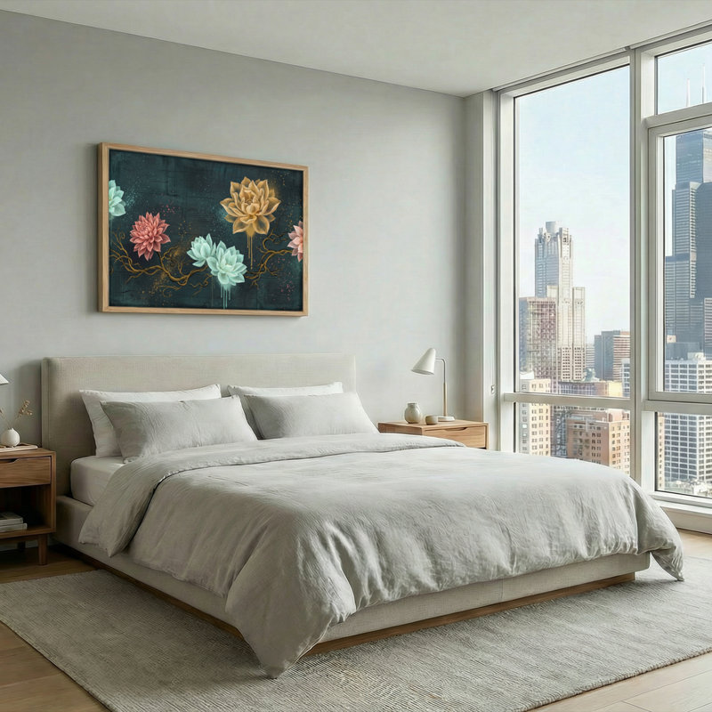 Ensemble de 1 toile murale à motif floral, 32"H x 48"W, Natural