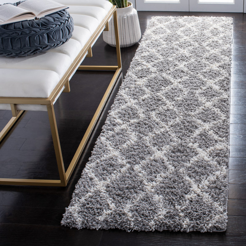 Tapis géométrique gris / ivoire, Rectangle 5 pi 3 po x 7 pi 6 po