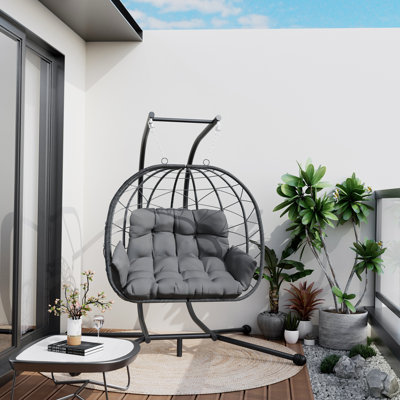 2 Person Outdoor Wicker Porch Swings Egg Chair with Stand