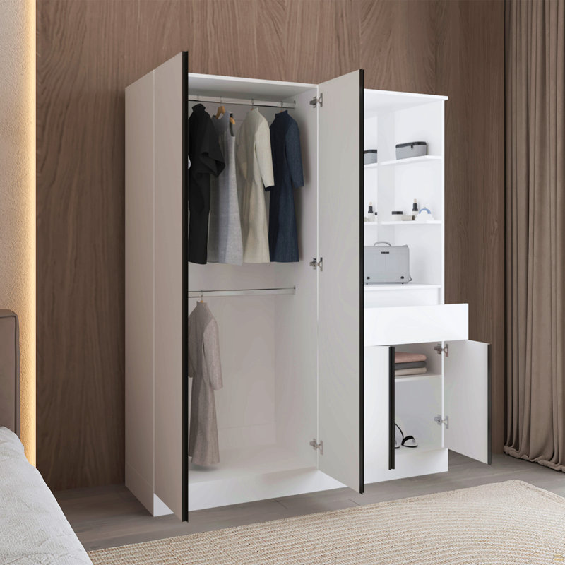Armoire Kamelot avec portes doubles, tringle et tablettes intérieures, blanc