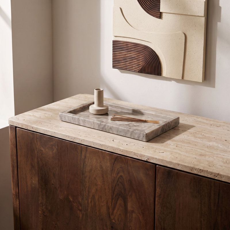 Plateau en marbre véritable Nolan, Beige, Stone