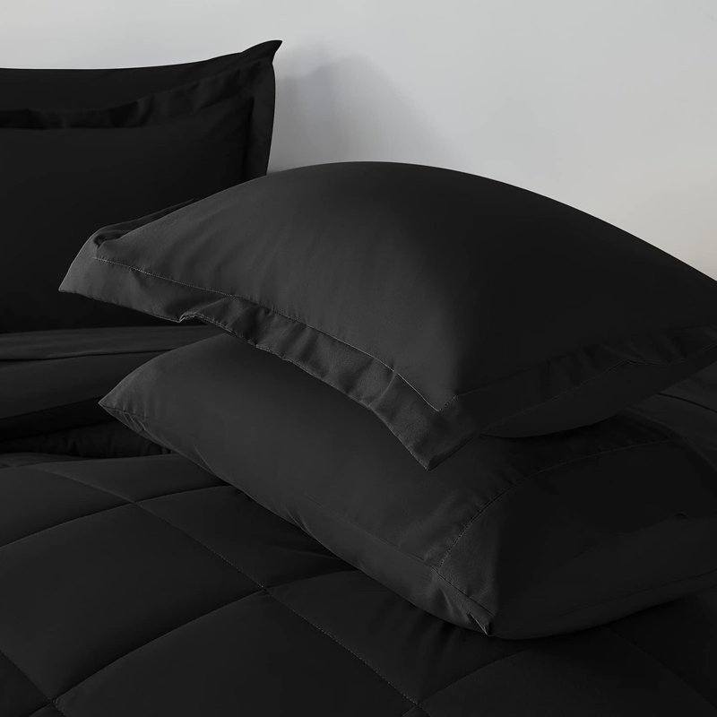 7-Piece King Bed in a Bag Comforter Set with Sheets and Pillowcases,Linen, Black