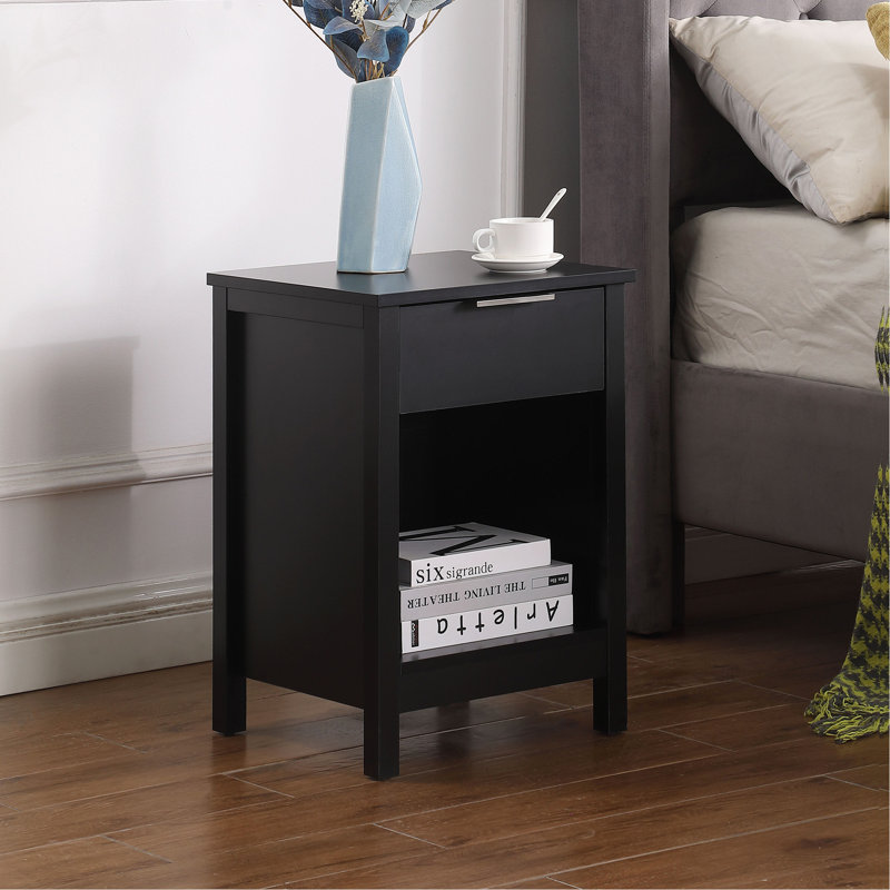 Table de chevet avec tiroir, table de bout à 3 niveaux avec tiroir de rangement et tablette, table de chevet moderne pour chambre à coucher, salon - noir rétro