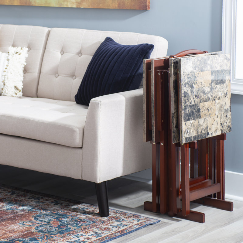 Riceboro Folding Tray Table Set, Brown