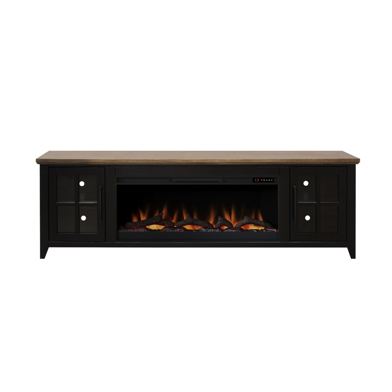 Meuble télé avec foyer 83 pouces Providence, 26"H x 83"L x 17"W, Noir