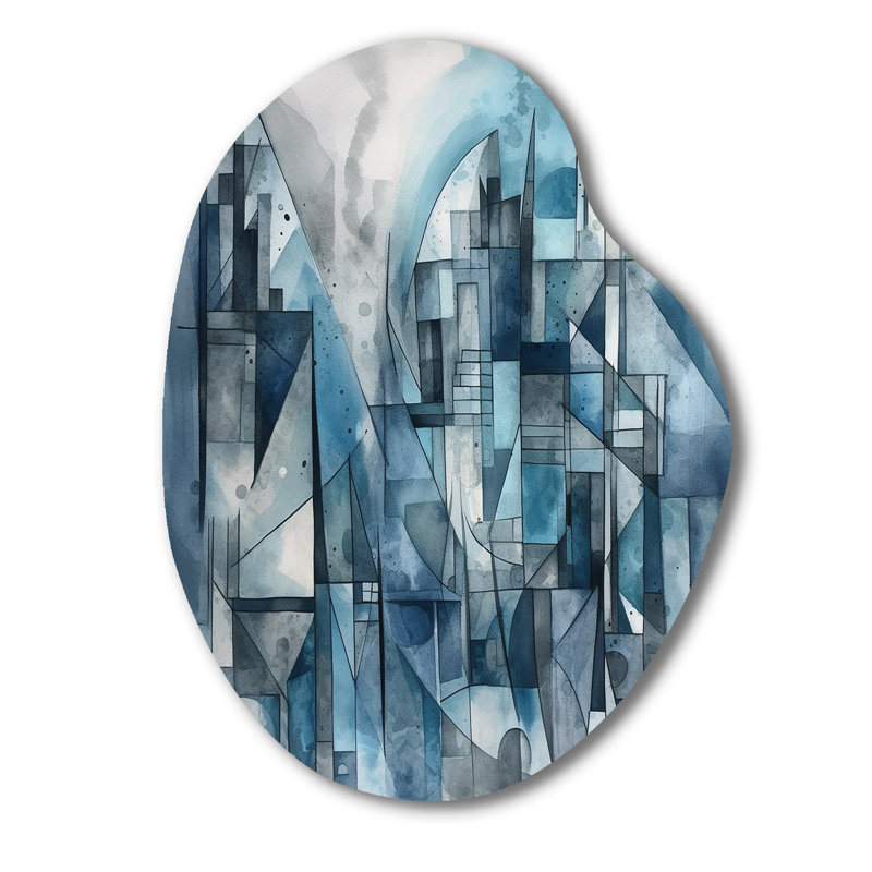 «Blue Abstracted Harmony Of Shape III», art mural géométrique asymétrique en métal pour le salon, reproduction d'art moderne de forme irrégulière