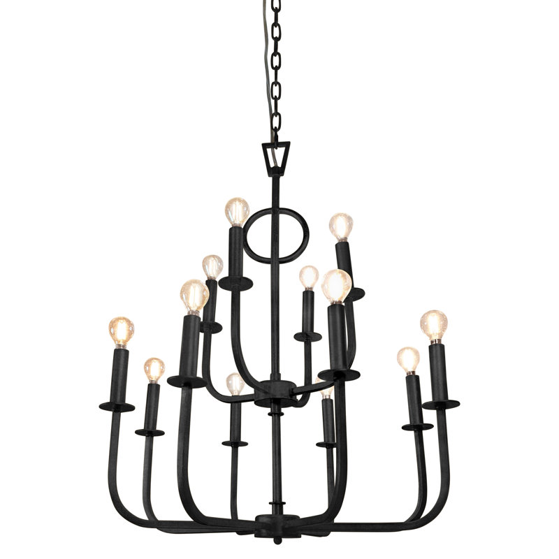 Kim 12 - Light Candle Style Tiered Chandelier, Flat Black