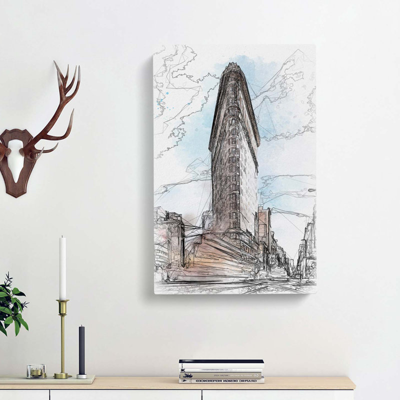Flatiron Building In New York In Abstract - Wrapped Canvas Print, 76cm H x 50cm W x 3cm D