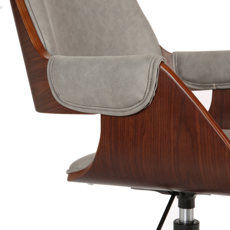 Geryon Faux Leather Mid-Century Office Chair, Grey