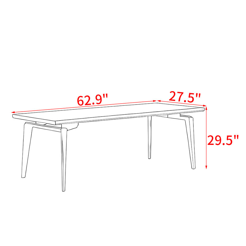 Table de salle à manger en bois massif de style nordique, H 29,5 po x L 62,9 po x l 27,5 po