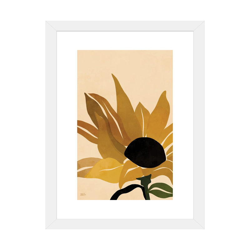 Reproduction d’art graphique, "Sunflower" par Bria Nicole, H 24 po x l 16 po x P 1 po, Papier encadré blanc, Blanc