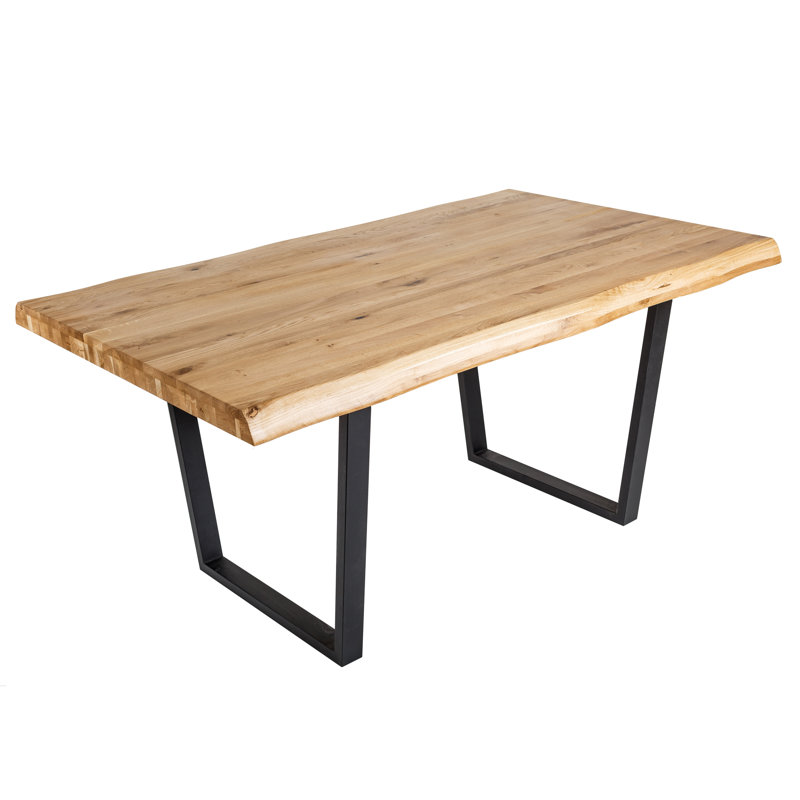 Canfield Solid Wood Top Metal Base Dining Table, 75cm H x 180cm L x 100cm W, Oak