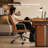 Genuine Leather Office Desk Chair with Wheels, Ergonomic Leather Executive Chair, Mid Back, Swivel Base with Adjustable Tilt, Modern Style, Luxury Aluminum Frame(Orange)-905267642-905267640