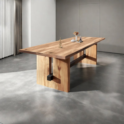 Rectangular solid wood conference table, business industrial style multi-person office discussion table by Millwood Pines