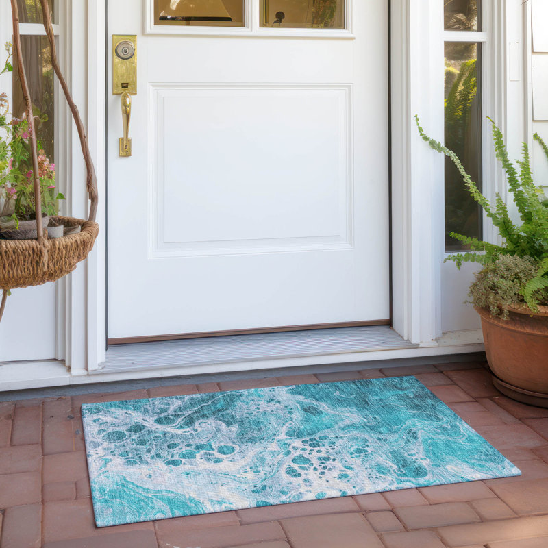 Tapis bleu sarcelle lavable à la machine intérieur / extérieur Cinead ACN1705, Rectangle 1 pi 8 po x 2 pi 6 po