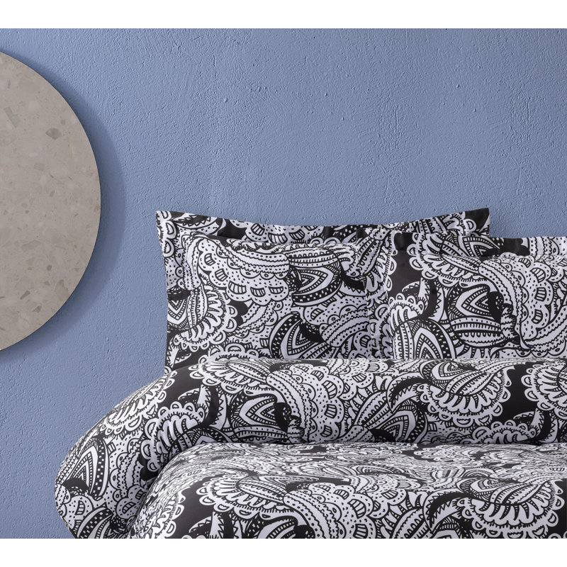 Ensemble de 2 taies décoratives 100% coton à motif cachemire noir et blanc, Grand
