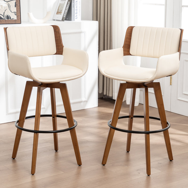 Tabourets pivotants rembourrés en similicuir Modern, Beige, Tabouret de bar (siège d'une hauteur de 29,72 po)