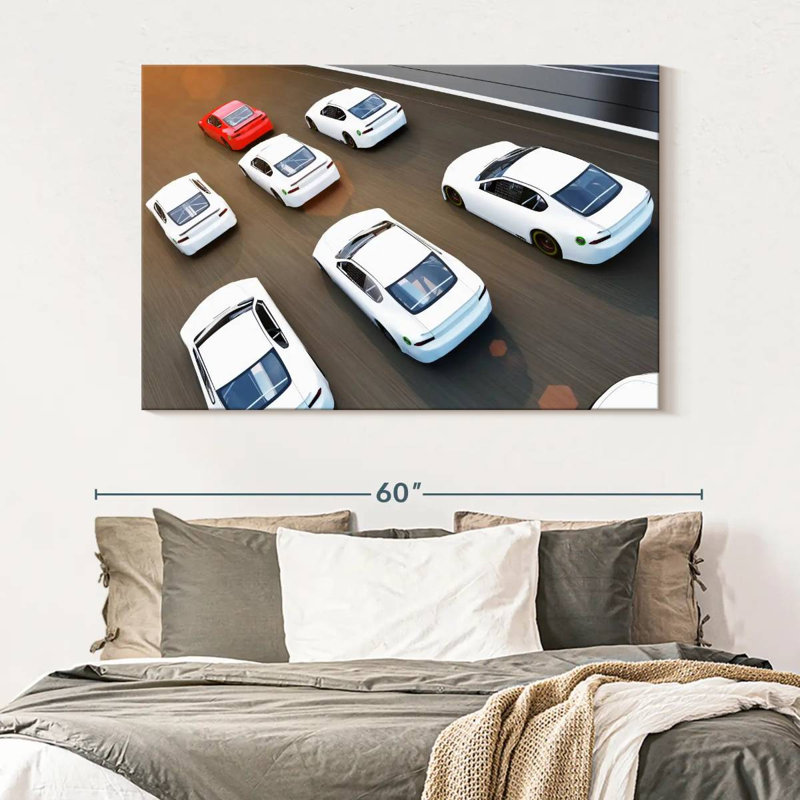 Mehar Red And White Cars, 34" H x 51" W