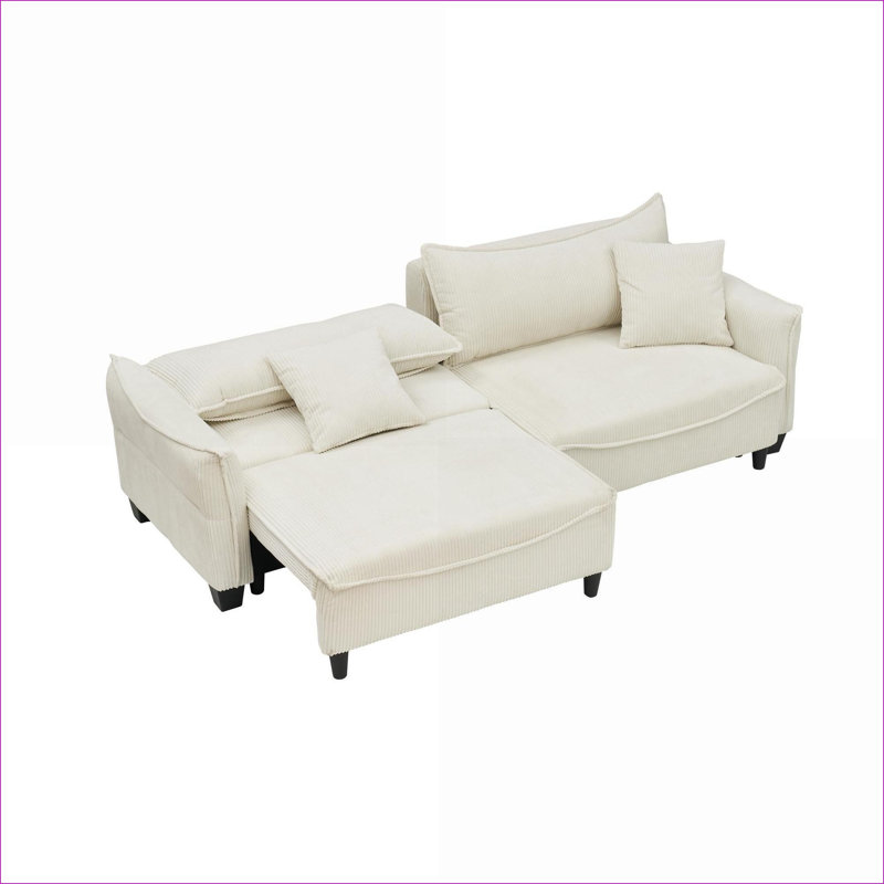 Sofas | Modern 3-Seat Convertible Sofa Bed, Solid Wood Frame, for Living Room Apartment | Beige | Corduroy