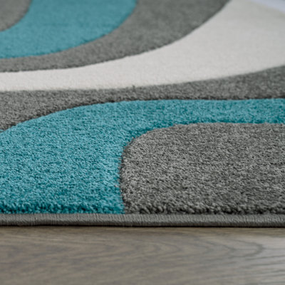 Tapis gris / bleu en polypropylène tissé à la machine Alber
