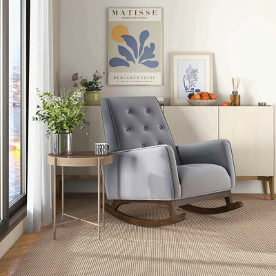 Chaise berçante en tissu gris avec structure en bois massif pour le salon et la chambre de bébé H 36,6 po x l 27,5 po x P 39 po pour la lecture dans le salon