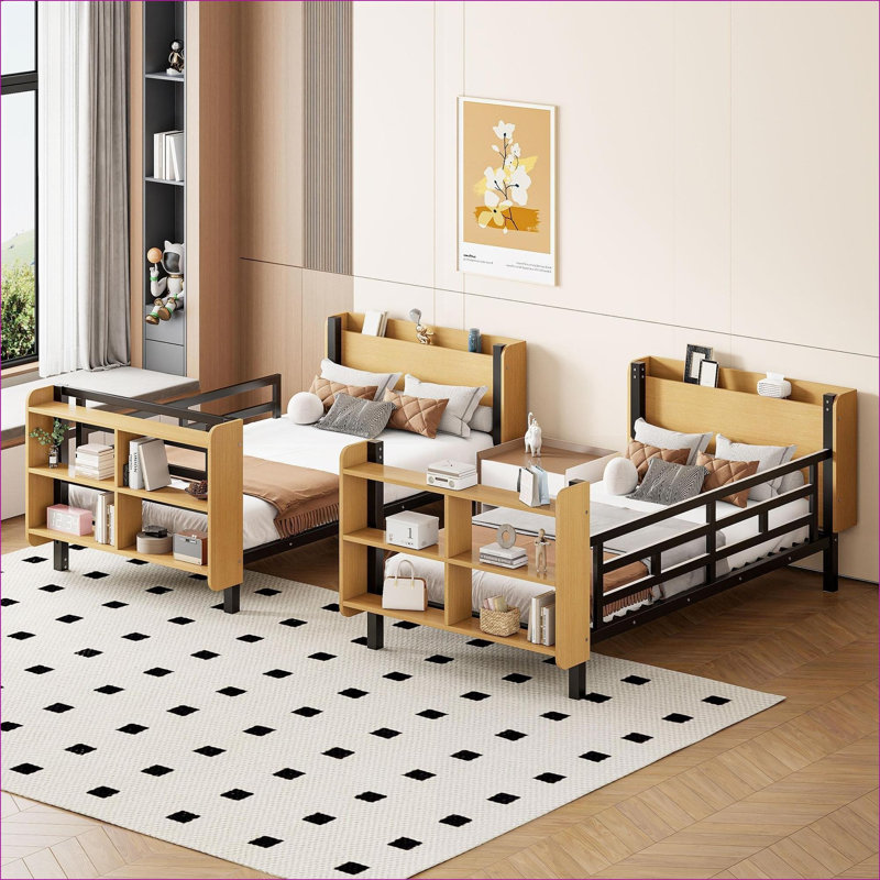 Lit superposé simple au-dessus d'un lit simple avec échelle, sans sommier, noir pour petite chambre d'amis