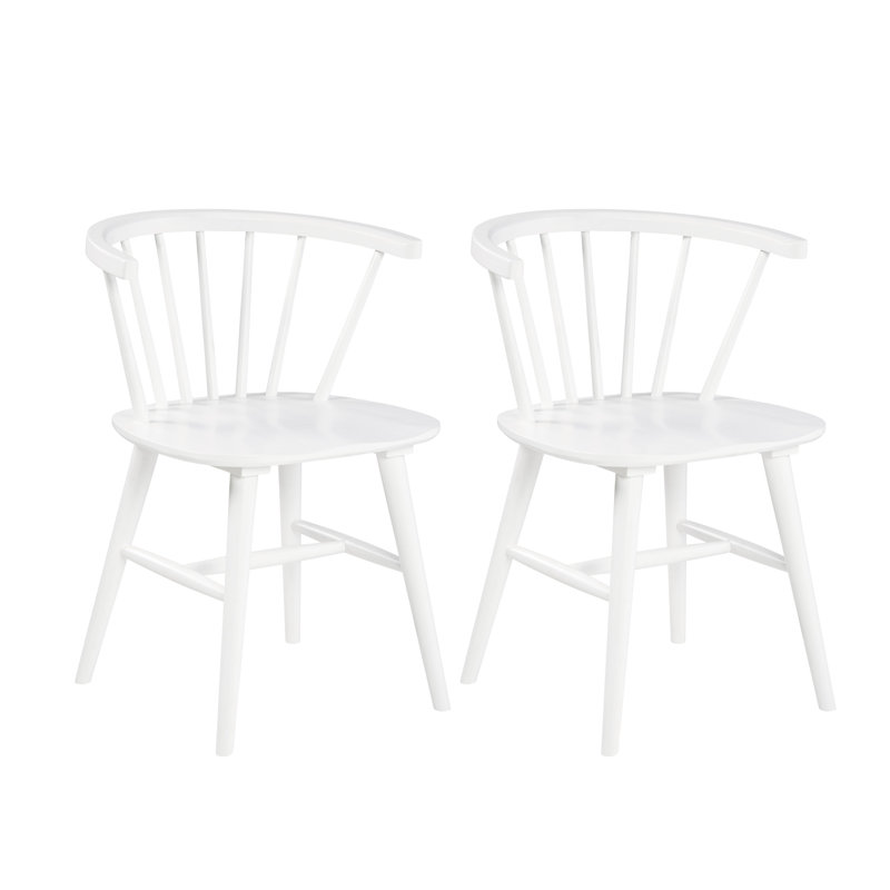 2 chaises de salle à manger en bois blanc - dossier à broche pour un look élégant, sièges en bois de qualité